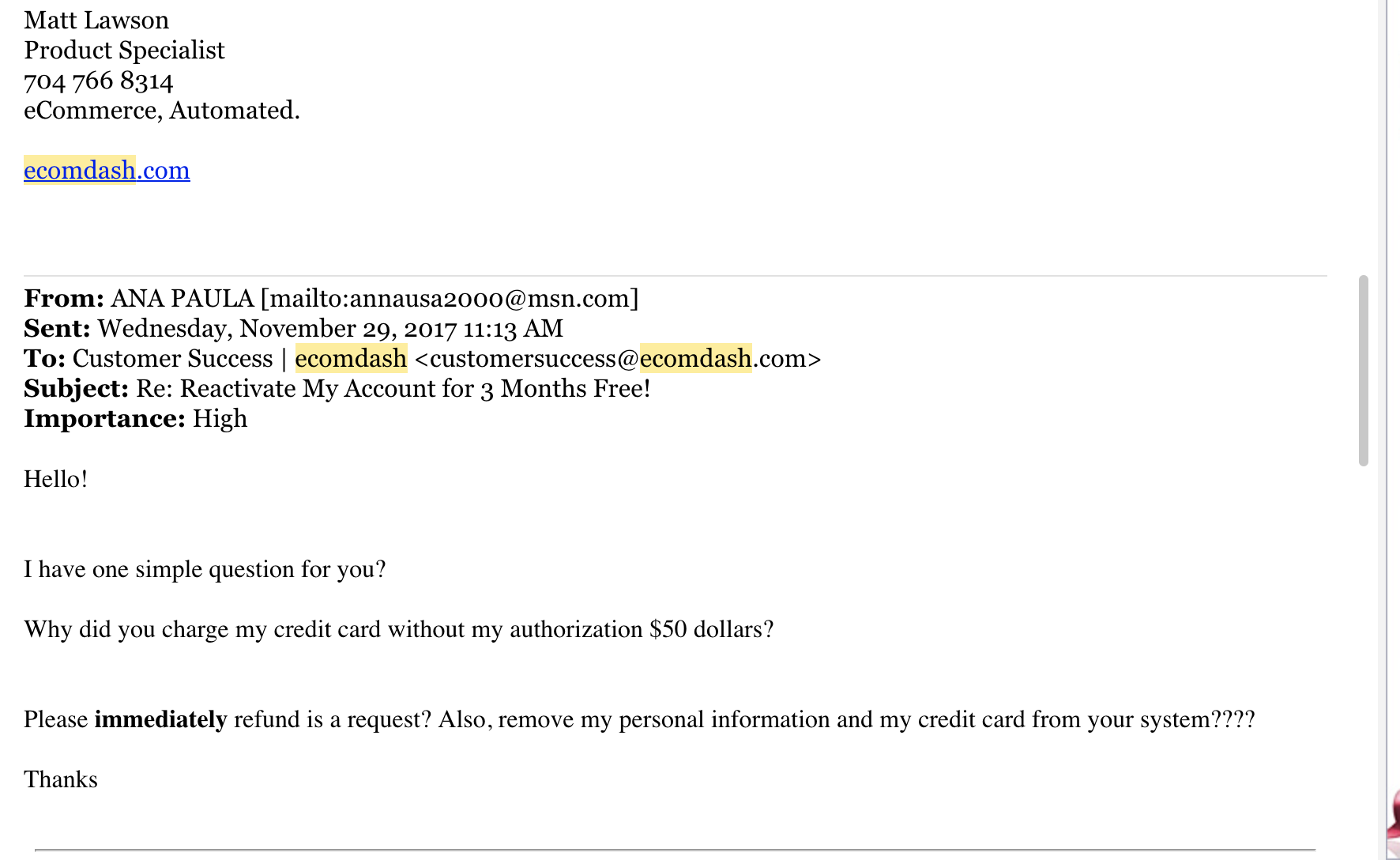 email cancelation