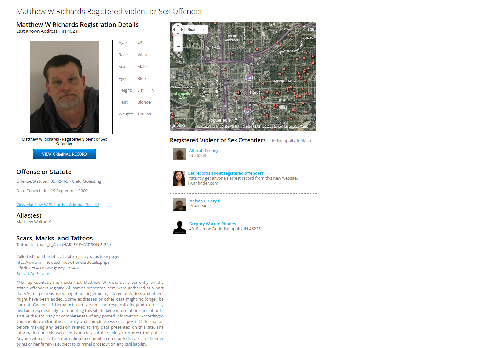 Screencap from the sex offender database 