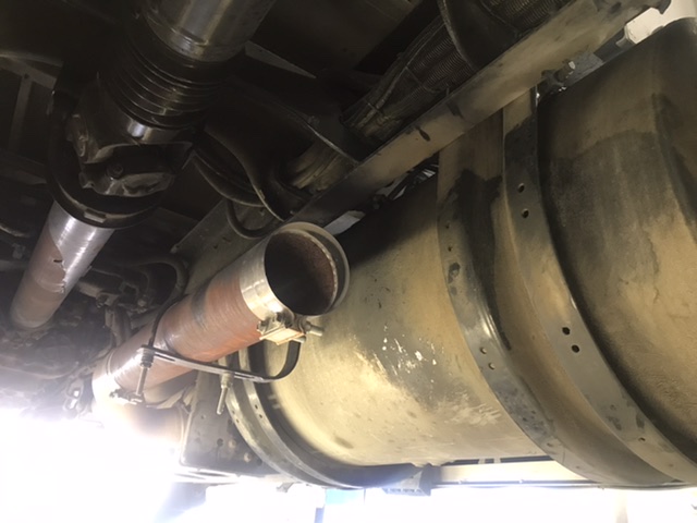 Missing exhaust pipe under semi truck sleeper 
