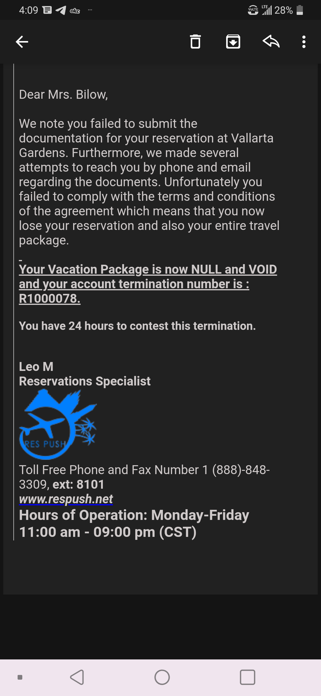Termination threat